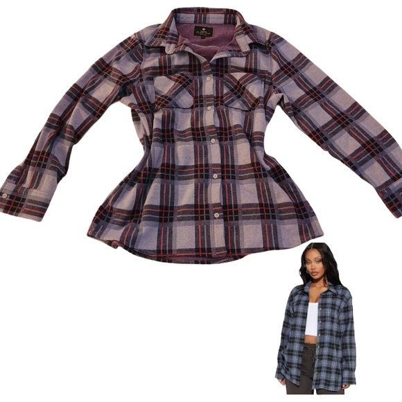 Favorite Plaid Top Button Down Heavy Warm  T Shirt Size Medium Oversized - Picture 1 of 8